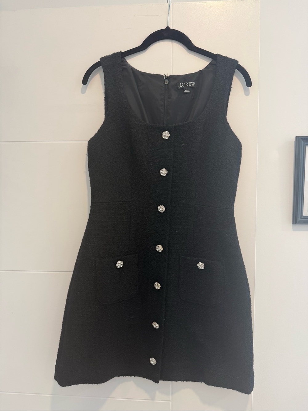 J. Crew Black Tweed Sleeveless Jewel-Button Mini Dress
